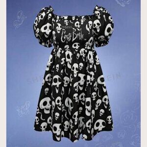 Black corpse bride baby doll S Dress with Skull Print nwt